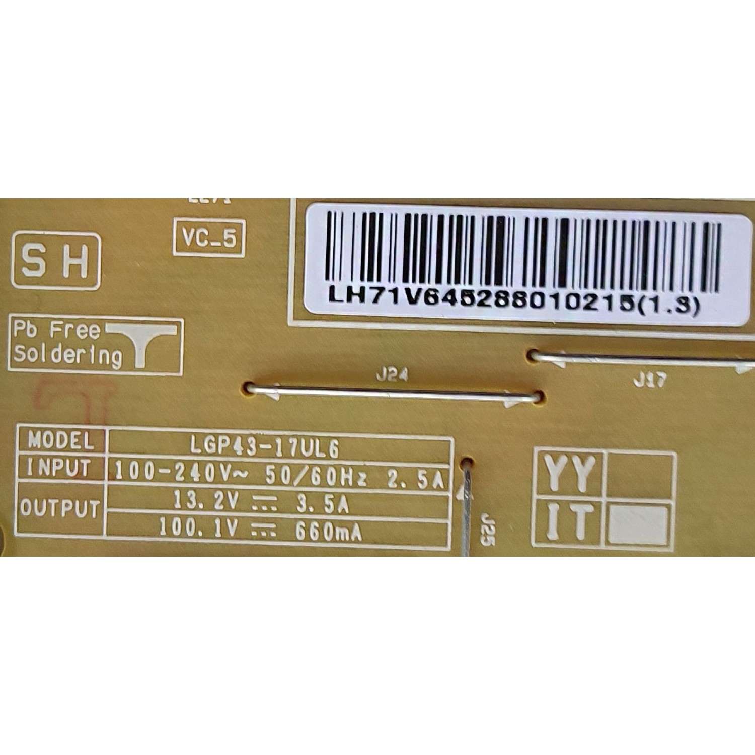 FUENTE DE PODER PARA TV LG / NUMERO DE PARTE EAY64528801 / EAX67262601(1.5) / LGP43-17UL6 / PANEL LC430EGG(FK)(M1) / MODELO 43UV770H-UA.AUSYLJM	 - Imagen 3